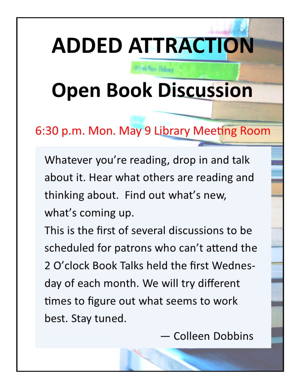 Open Discussion Books Open Book Discussion | Iola Public Library