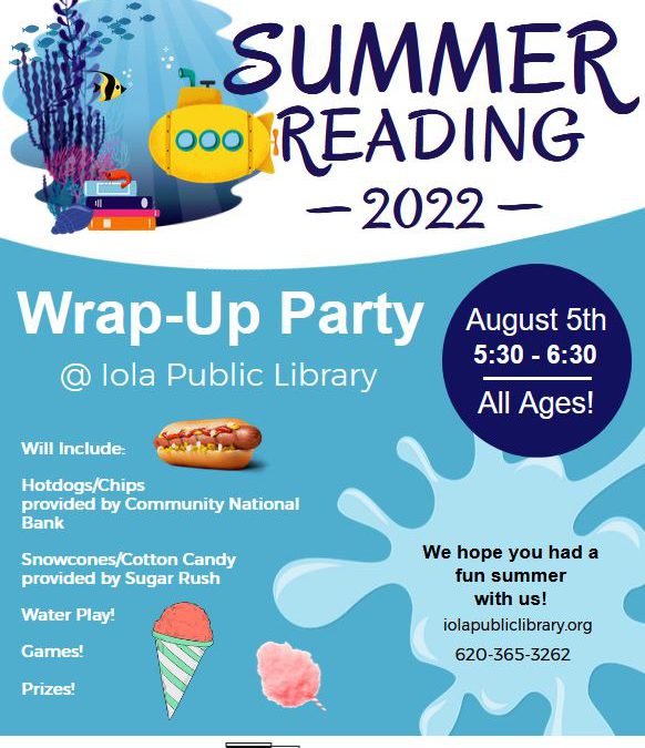 Summer Reading Wrap-up party is TODAY! 5:30 – 6:30