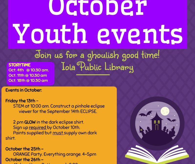 Youth Services events coming in October.