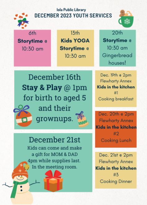 Youth Services December happenings. Click me to find out more information!